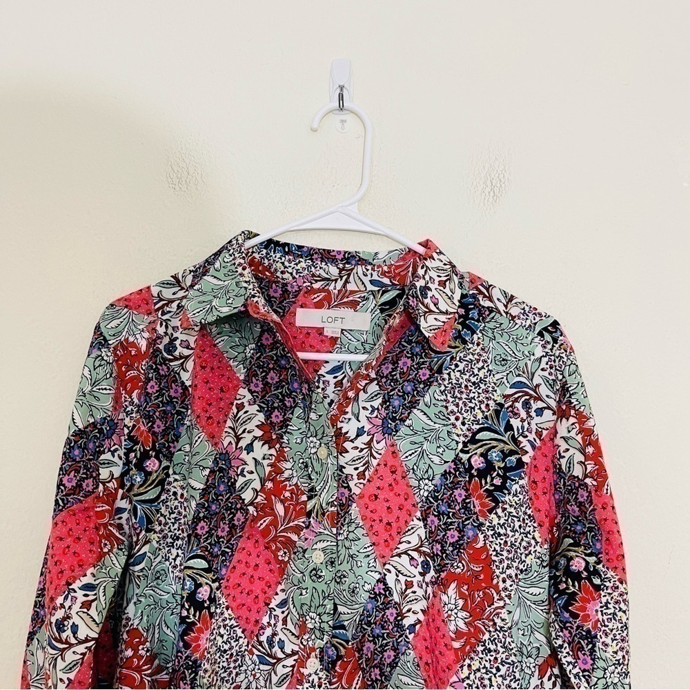 Loft Patchwork Bloom Everyday Pocket Button Down … - image 7
